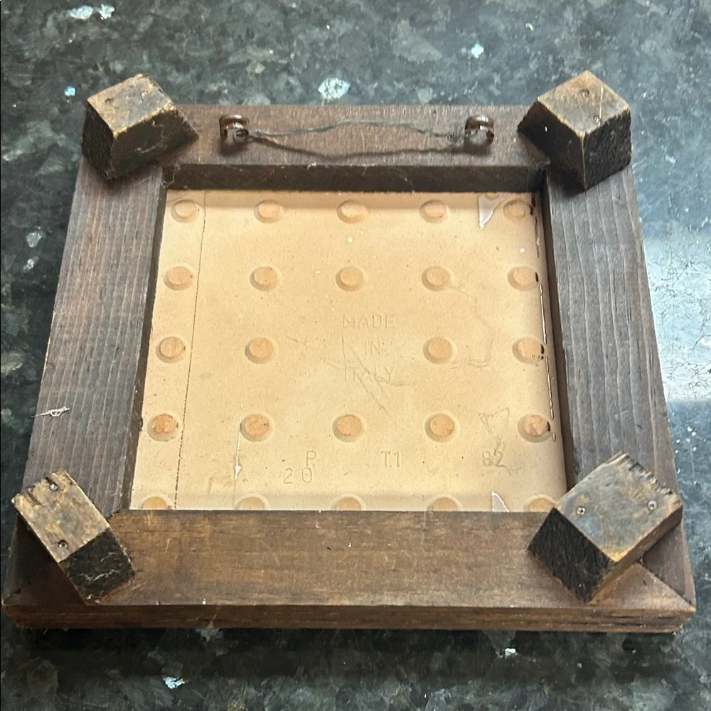Vtg 80s Piemme Made in Italy Trivet Tile Wood Frame Brown Cream Floral Decor 8" - Picture 5 of 6